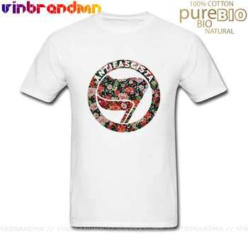 Antifascist Anarchija Anarchist T-shirt Antifa Logotipas Taikos Vėliavos Simboliu marškinėlius Gėlių Dizainas ANTIFA trumpomis rankovėmis apvalios kaklo T shirts