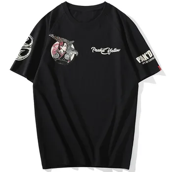 Aolamegs Negabaritinių marškinėliai Vyrams, Atsitiktinis trumpomis Rankovėmis Marškinėlius Japonų Geiša Erelis Spausdinti Viršūnes Tee Marškinėliai Hip-Hop Harajuku Streetwear