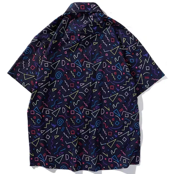 Aolamegs Trumpas Rankovės Marškinėliai Vyrams Geometrijos Spausdinti Atsitiktinis Marškinėliai Atostogų Havajų Stiliaus Vasaros Paplūdimio Marškinėliai High Street Streetwear