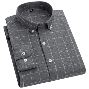 AOLIWEN prekės ženklo vyrai, pavasarį, rudenį 45.8% medvilnės atsitiktinis pilkos spalvos pledas marškiniai, minkštas ir patogus, kvėpuojantis ilgomis rankovėmis marškinėliai