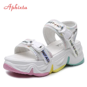 Aphixta Naujas Vasaros 6cm 2.36 colių Moterų Sandalai Blizgesį Storio Apačioje, Baltos spalvos batų Mados Platforma Tendencija Karšto Paplūdimio Moterų Sandalai
