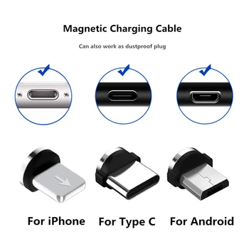 Apvalus Magnetinis Kabelio 8 Pin Tipas C Micro USB C Žvakės Greito Įkrovimo Telefoną Magnetas Įkroviklio Kištuką iPhone 1m line