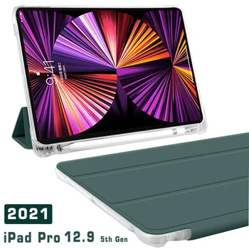Apversti odos atveju 2021 iPad Pro 12.9 Permatomas atgal Atveju Pen lizdas, Skirtas Apple iPad 12.9 5-os kartos Stovėti Padengti
