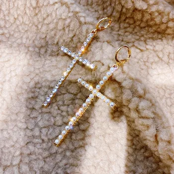 Asimetrija Kristalų Didelis Kryžius Ilgas, Auskarai Moterims, Aukso Spalvos Lašas Auskarai Papuošalai Lašas laivybos bijoux ethnique femmes