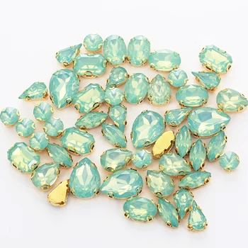 Aukso Letena Green Opal Strazdų Su Skylėmis, 50pcs Mišrios Formos Dervos Siūti kalnų krištolas Apdaila 