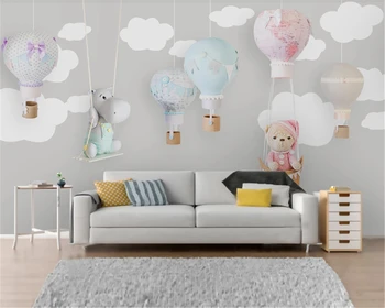 Beibehang Pasirinktinis dydis tapetai Šiaurės minimalistinio animacinių filmų gyvūnų balionas vaikų kambario dekoracija fone 3D tapetai