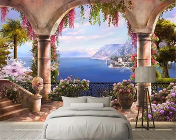 Beibehang Pasirinktinį fono paveikslėlį nuotrauka Romos skiltyje arch sea view 3d fonas, sienos, namo apdailos miegamojo kambarį 3d tapetai