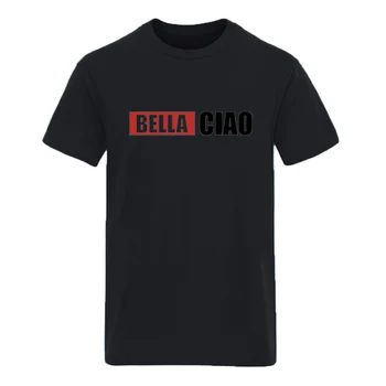 Bella Ciao Spausdinti Negabaritinių Mens T-shirts Vasaros Aukštos Kokybės Prekės ženklo Drabužių Viršūnes Atsitiktinis Laisvalaikio Plus Size Black Ropa De Hombre