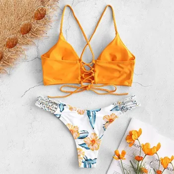 Bikini 2021 WWomen ųjų Bikini Skintų Gėlių Dviejų dalių maudymosi kostiumėlį Pushups maudymosi Kostiumėliai Paplūdimio maudymosi kostiumėliai moterims tankini maudymosi kostiumas moterims
