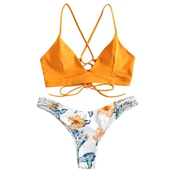 Bikini 2021 WWomen ųjų Bikini Skintų Gėlių Dviejų dalių maudymosi kostiumėlį Pushups maudymosi Kostiumėliai Paplūdimio maudymosi kostiumėliai moterims tankini maudymosi kostiumas moterims