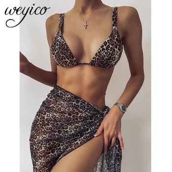 Bikini Komplektas Seksuali Moteris Leopard maudymosi kostiumėlį Akių Aukštos Iškirpti Micro Thong Bikini Paplūdimio 2021 Cover-up Maudymosi Kostiumą, 3 Gabalas maudymosi Kostiumėliai
