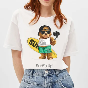 BLINGPAW Mielas Meškiukas Surf ' s Up Laišką, Print T-shirt Baltos Medvilnės Unisex Viršuje&Tees Vasaros Custom Tee Marškinėliai 16 SPALVŲ