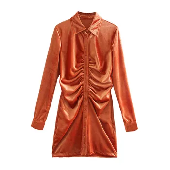 BLSQR Seksualus Aksomo Moterų Suknelė Atvartas Kietas Mini Bodycon Suknelė Moterų Oranžinės spalvos Trumpą Suknelę Šalis, Pavasarį Vestidos