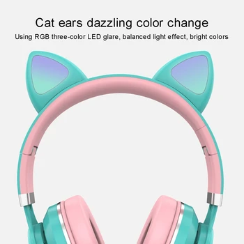 Bluetooth 5.0 Kačių Ausų Ausines LED lemputės Triukšmo Panaikinimo Suaugusiems Vaikams Mergina laisvų Rankų įranga Parama TF Kortelę