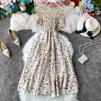 Boho derliaus 2021 gėlių spausdinti Seksualus Off Peties suknelė Vasaros midi ilgio Suknelė Šalies Moterų elegantiškas paplūdimys atostogų tunika suknelė