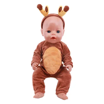 Brown Deer Pliušinis Nustatyti Plaukų Lankelis+Jumpsuit Kostiumas 18Inch Amerikos Lėlės Mergaitės&43cm Naujas Gimęs Kūdikis Lėlės Drabužių, Aksesuarų,Žaislų