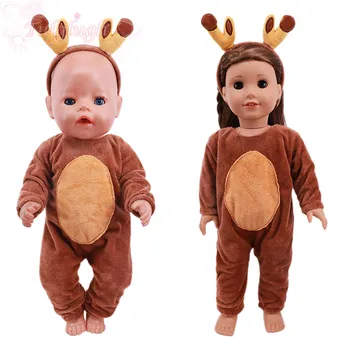 Brown Deer Pliušinis Nustatyti Plaukų Lankelis+Jumpsuit Kostiumas 18Inch Amerikos Lėlės Mergaitės&43cm Naujas Gimęs Kūdikis Lėlės Drabužių, Aksesuarų,Žaislų