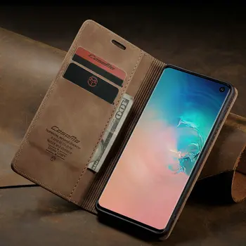 CaseMe Retro Telefono Dėklas Samsung Galaxy S10 Prabangus 2 Kredito Kortelės Stovi Magnetinio Odos Apversti Piniginės Padengti 2021