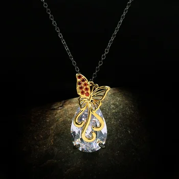 CHARLINLIOL Derlius Didelis, Cirkonis Akmuo, 925 Sterlingas Sidabro Pakabukas Drugelis Karoliai Moterų Gothic Black Gold Jewelry