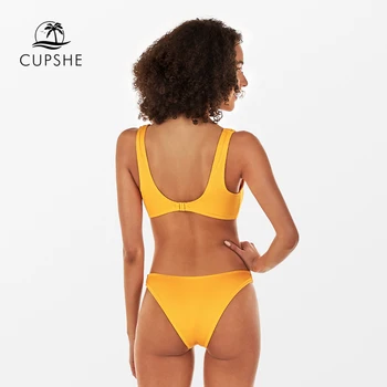CUPSHE Briaunoti Rišti Augalus Bakas Bikini Rinkiniai maudymosi kostiumėlis Moterims Seksualus Geltonos spalvos Dviejų dalių maudymosi Kostiumėliai, 2021 M. Vasaros Paplūdimio Maudymosi Kostiumai