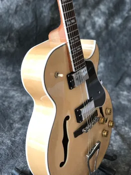 Custom F tuščiavidurio kūno džiazo elektrinė gitara,juoda pickguard 6 įgėlimo džiazo gitaar,vibrato sistema.realios nuotraukos