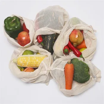 Daržovių, Vaisių Krepšys saugojimo Krepšys Daugkartinio naudojimo Pagaminti Maišeliai, ekologiški ir Organinės Medvilnės Maišus, Biologiškai skaidžios Virtuvės