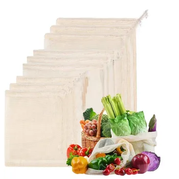 Daržovių, Vaisių Krepšys saugojimo Krepšys Daugkartinio naudojimo Pagaminti Maišeliai, ekologiški ir Organinės Medvilnės Maišus, Biologiškai skaidžios Virtuvės