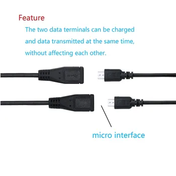 Daugiafunkcis USB 2 in 1 Micro USB 5 Pin Male Kairėje Kampu 2x Female Laidas Duomenų Įkrovimo Adapteris Y Splitter Cable