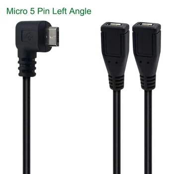 Daugiafunkcis USB 2 in 1 Micro USB 5 Pin Male Kairėje Kampu 2x Female Laidas Duomenų Įkrovimo Adapteris Y Splitter Cable