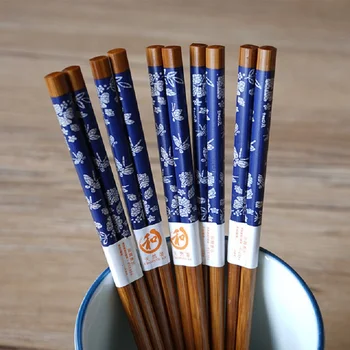 Daugkartiniai 5 Poros Rinkinys Rankų darbo Natūralios Medienos Lazdelės Suši Maisto Įrankių, Įvairių spalvų Medinių Pjaustyti lazdos bambuko lazdelėmis