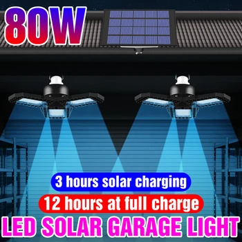Deformuojamieji LED Garažas Lemputės, LED Saulės Šviesos Lauko Vandeniui Saulės Energijos Lempa 60W 80W Kiemo Apšvietimas Avarinė Lempa