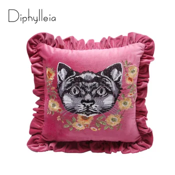 Diphylleia prabangos, aksomo, gyvūnų katė siuvinėjimas su Flounce dizaino Namų Dekoro pagalvėlė atveju rožinė pagalvę padengti nemokamas pristatymas