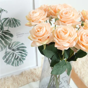 Dirbtinių Rožių Žiedai Audinio, Šilko Netikrą Gėlių Nekilnojamojo Touch Namų Vestuvių Dekoratyvinis Modeliavimas Gėlės