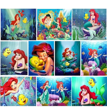 Disney 5D Diamond Tapybos Kryželiu Rinkiniai Animacinių filmų Mermaid Princesė Deimantas, Siuvinėjimas, Tapyba Meno Mozaikos Namų Dekoro Dovana