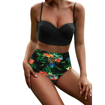 Dviejų dalių Seksualus Aukšto Juosmens Bikini Tanga Derliaus maudymosi kostiumėlį Push Up maudymosi Kostiumėliai, Maudymosi Kostiumą Plaukimo Kostiumas Moterims Paplūdimio Biquini