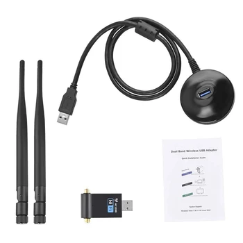 Dviguba antena bevielio tinklo plokštė 1200m USB belaidžio tinklo plokštė-WiFi imtuvas 5.8 G/2.4 G dual-band wireless imtuvas PC