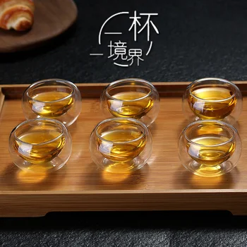 Dvigubo sluoksnio stiklo maži arbatos puodelio Izoliacija mažosios taurės Karščiui atsparaus Kung Fu arbatos rinkinys Arbatos puodelio Kovos-plikymo skaidrus mažosios taurės