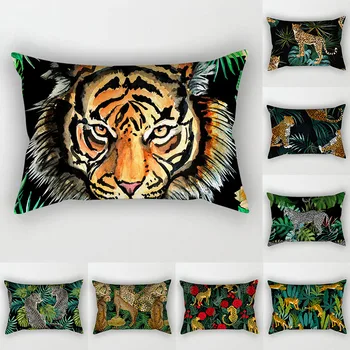 Džiunglių Tigras, Leopardas Pagalvėlė Padengti 30x50 Tropinių Augalų Pillowcover Dekoratyvinis Sofos Pagalvėlių Mesti Pagalvės Užvalkalas Poliesteris
