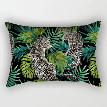 Džiunglių Tigras, Leopardas Pagalvėlė Padengti 30x50 Tropinių Augalų Pillowcover Dekoratyvinis Sofos Pagalvėlių Mesti Pagalvės Užvalkalas Poliesteris