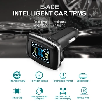 E-ACE Automobilių TPMS Padangų Slėgio Stebėjimo Sistema, Jutikliai Padangos 4 Varantys Išorės Vidaus USB prievadu, Automatinio Apsaugos Signalizacijos Stebėjimas