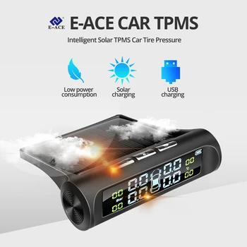 E-ACE PSSS Automobilių Padangų Slėgio stebėjimo Sistemos, Signalizacijos Saulės Energijos Įkrovimo Jutiklis Auto Saugumo Skaitmeninis Displėjus, Temperatūros Įspėjimas