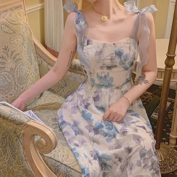 Elegantiškas Dirželis Gėlių Midi Suknelė Moterims Derliaus Saldus Spausdinti Slydimo Princesė Ilga Suknelė Ir Madingas Šalis Atostogų Pasakų Suknelė Vasaros 2021