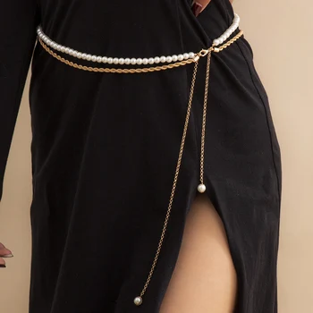 Elegantiškas Ponios Dvisluoksnį Pearl Juosmens Grandinės 2021 Sexy Plonas Moterų Dirželis Suknelė, Diržas Harajuku Aukšto Juosmens Clothess Priedai