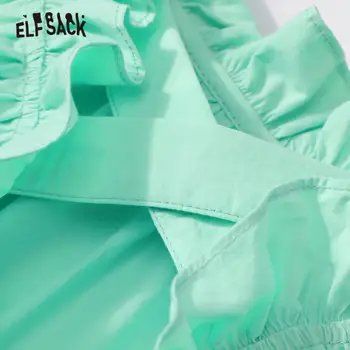 ELFSACK Kietas Grynas Off-Pečių Atsitiktinis Marškinėliai Moterims 2021 M. Vasarą ELF Derliaus Minimalistinio Princesė Sweety Girly Kasdien Viršų