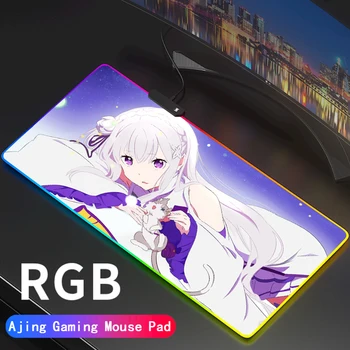 Emilia Žaidimų Pelės Mygtukai RGB Re:Zero Gamer Kompiuteris Kilimėlis LED Apšvietimu Mause Didelis Rem Mausepad XXL Už Stalo, Klaviatūros, Pelės Kilimėlis