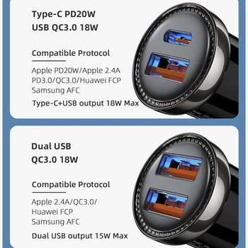 Essager Mini 20W USB Automobilinis Įkroviklis iPhone 12 Pro Max QC 3.0 Greitai Įkrauti C Tipo Kroviklis Automobilių Greito Įkrovimo Mobilaus Telefono