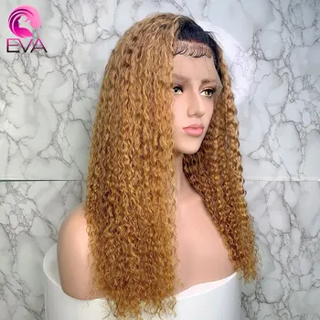Eva Ombre Plaukų Garbanoti 13x6 Nėriniai Priekiniai Žmogaus Plaukų Perukai Balinti Mazgų Brazilijos Remy Prieš Nupeštos Su Kūdikio Plaukų, Juoda Moterų