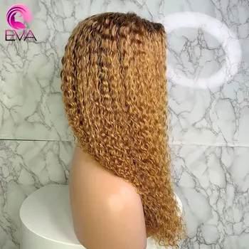Eva Ombre Plaukų Garbanoti 13x6 Nėriniai Priekiniai Žmogaus Plaukų Perukai Balinti Mazgų Brazilijos Remy Prieš Nupeštos Su Kūdikio Plaukų, Juoda Moterų