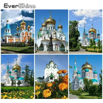 EverShine Diamond Tapybos kvadratiniu Rusija Pastato Diamond Siuvinėjimo Bažnyčia 