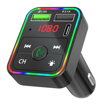 F2 Automobilių FM Siųstuvas, MP3 Grotuvas, USB Kroviklis w/ spalvotu LED Apšvietimas FM Siųstuvas Car Kit Player